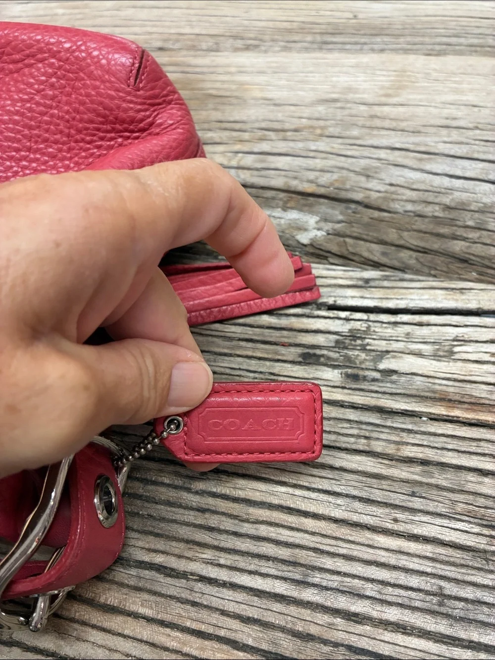 Authentic Coach East West Duffle Shoulder Bag Pink Pebbled Leather
